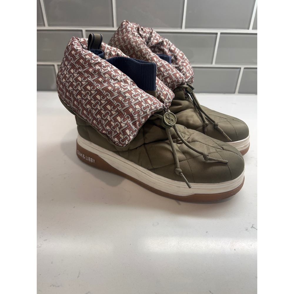 Sam & Libby Cruz Fold Over Puffer Cold Weather Booties Olive Green Size 9.5M